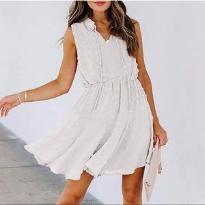 Womens Summer Swiss Dot Dress VNeck Spaghetti Strap Sleeveless Ruffle Mini Dress